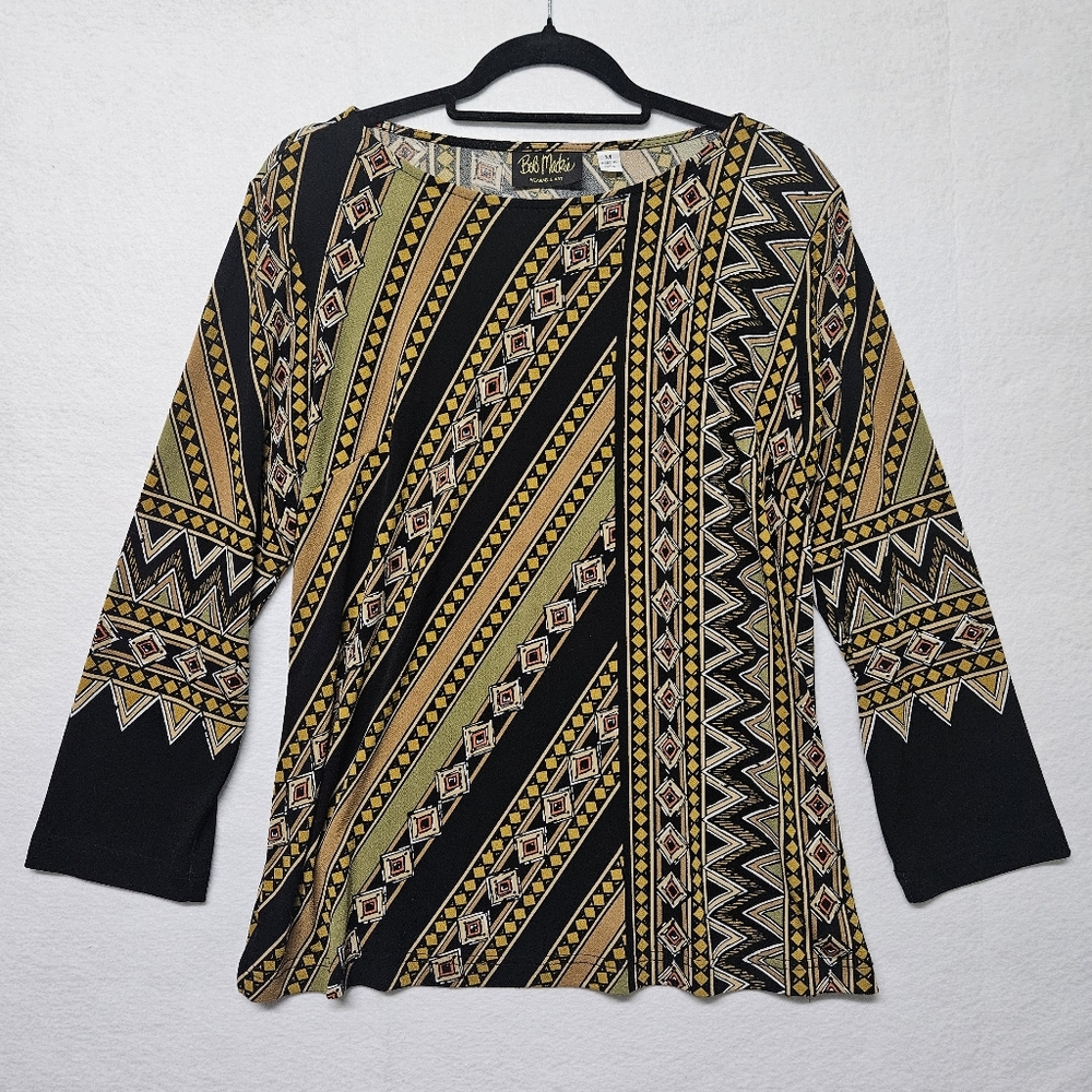Bob Mackie Wearable Art Tunic Blouse Shirt Medium Earthy Tones